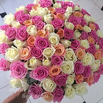 101 разноцветная роза 40 см.