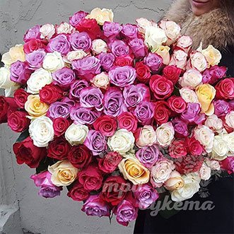 101 разноцветная роза (Premium) 60 см.