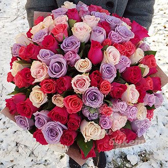 101 разноцветная роза (Premium) 70 см.